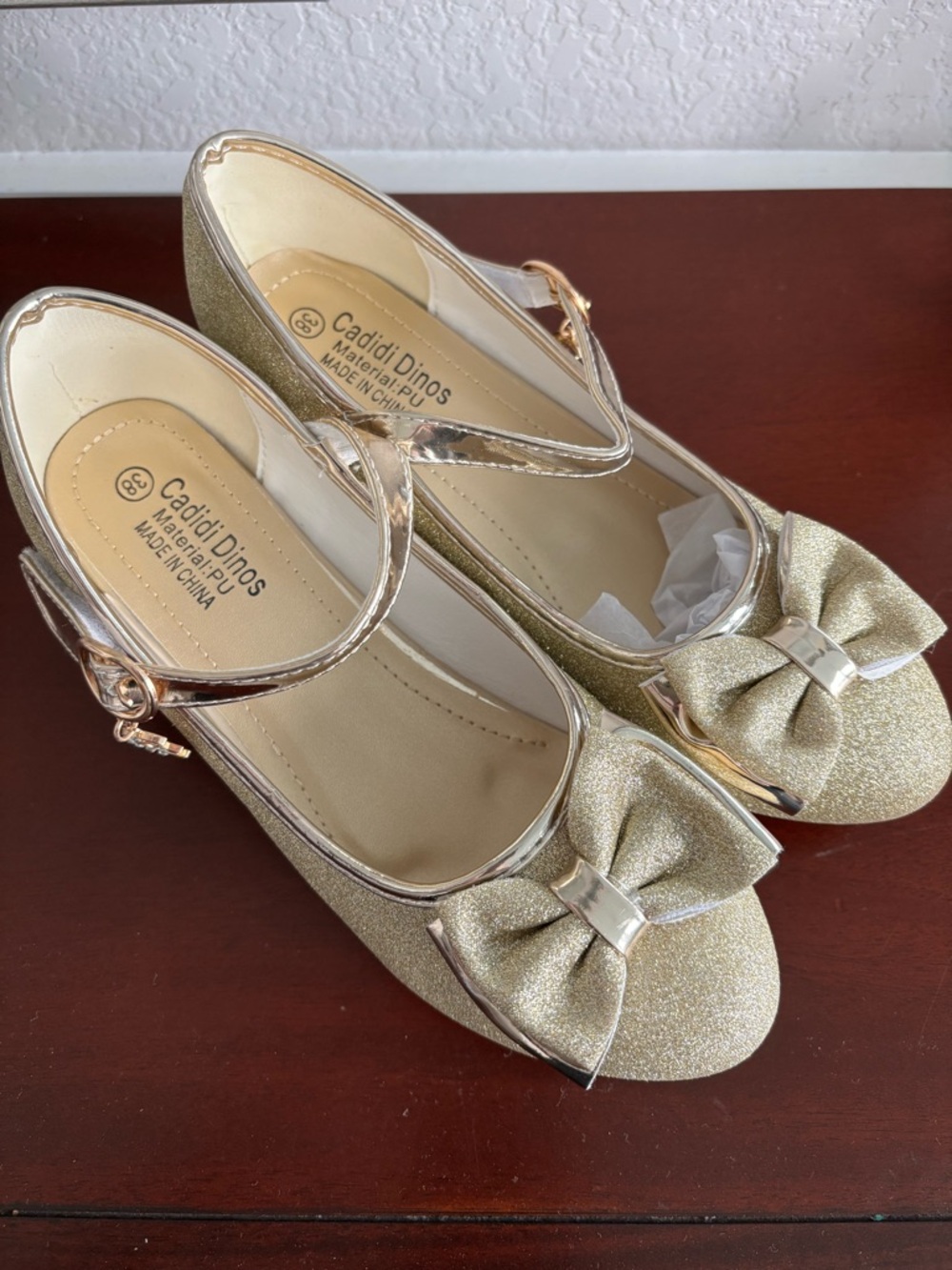 Girls' Gold Glitter Bow Mary Jane Shoes